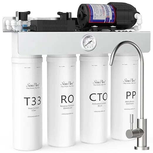 SimPure Tankless UV Reverse Osmosis System, NSF/ANSI 58 Certified, RO Water Filter System Under Sink 400 GPD, 8 Stage Water Filtration, Near 0 TDS, BPA Free, 1.5:1 Pure to Drain, Built-in Pump Selzalot