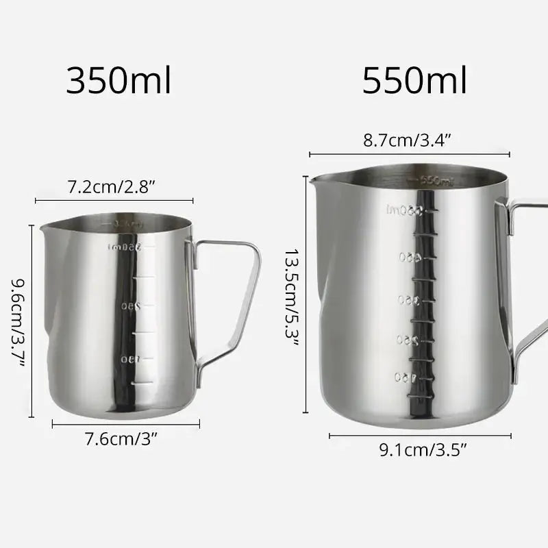 DecorBites™ Frothing Cup: Stainless Steel Measuring Pitcher for Latte Art Decorbites
