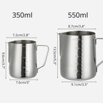 DecorBites™ Frothing Cup: Stainless Steel Measuring Pitcher for Latte Art Decorbites