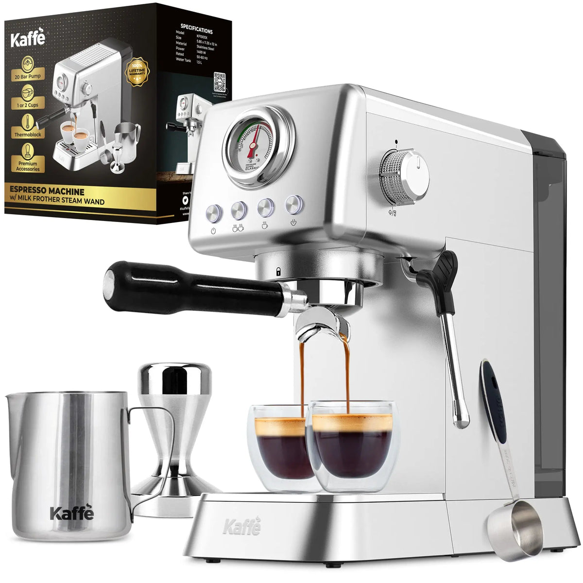 Espresso Coffee Machine w/ Milk Frother, KF1000X Kaffe Products