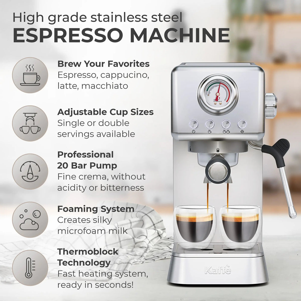 Espresso Coffee Machine w/ Milk Frother, KF1000X Kaffe Products