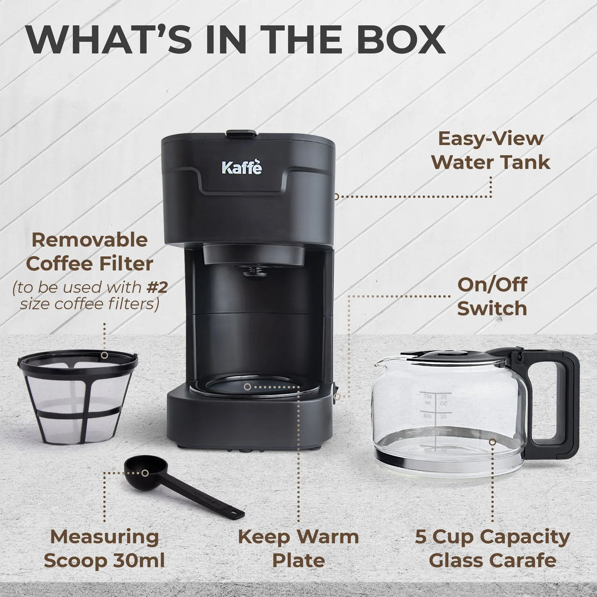 Coffee Maker (5-Cup) w/ Scoop, KFCM01 Kaffe Products