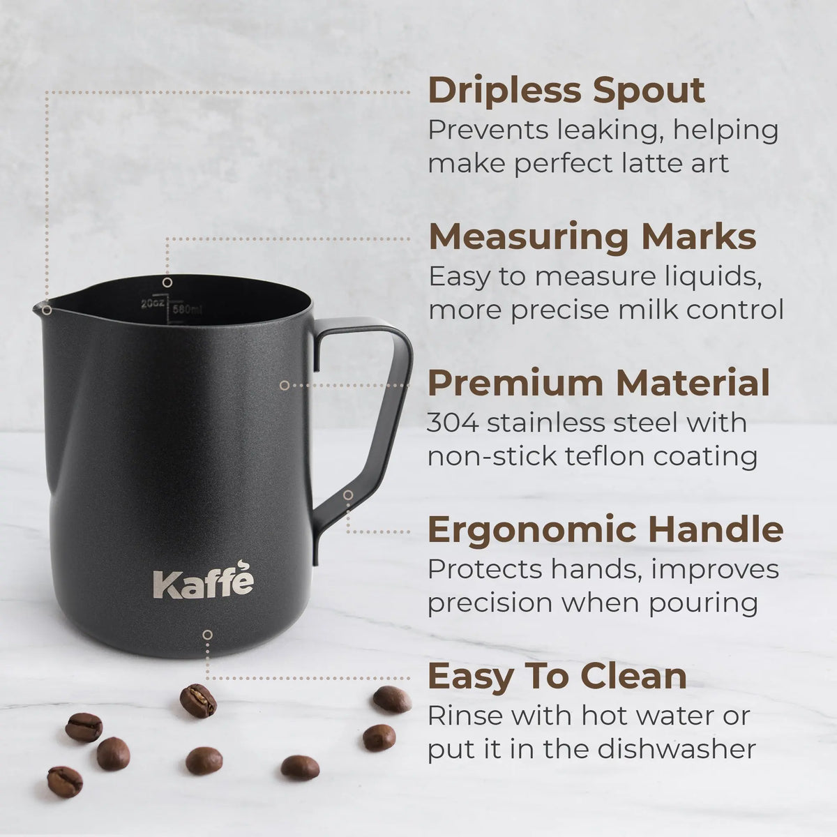 Milk Frothing Pitcher (20oz / 600ml), KFFP02 Kaffe Products