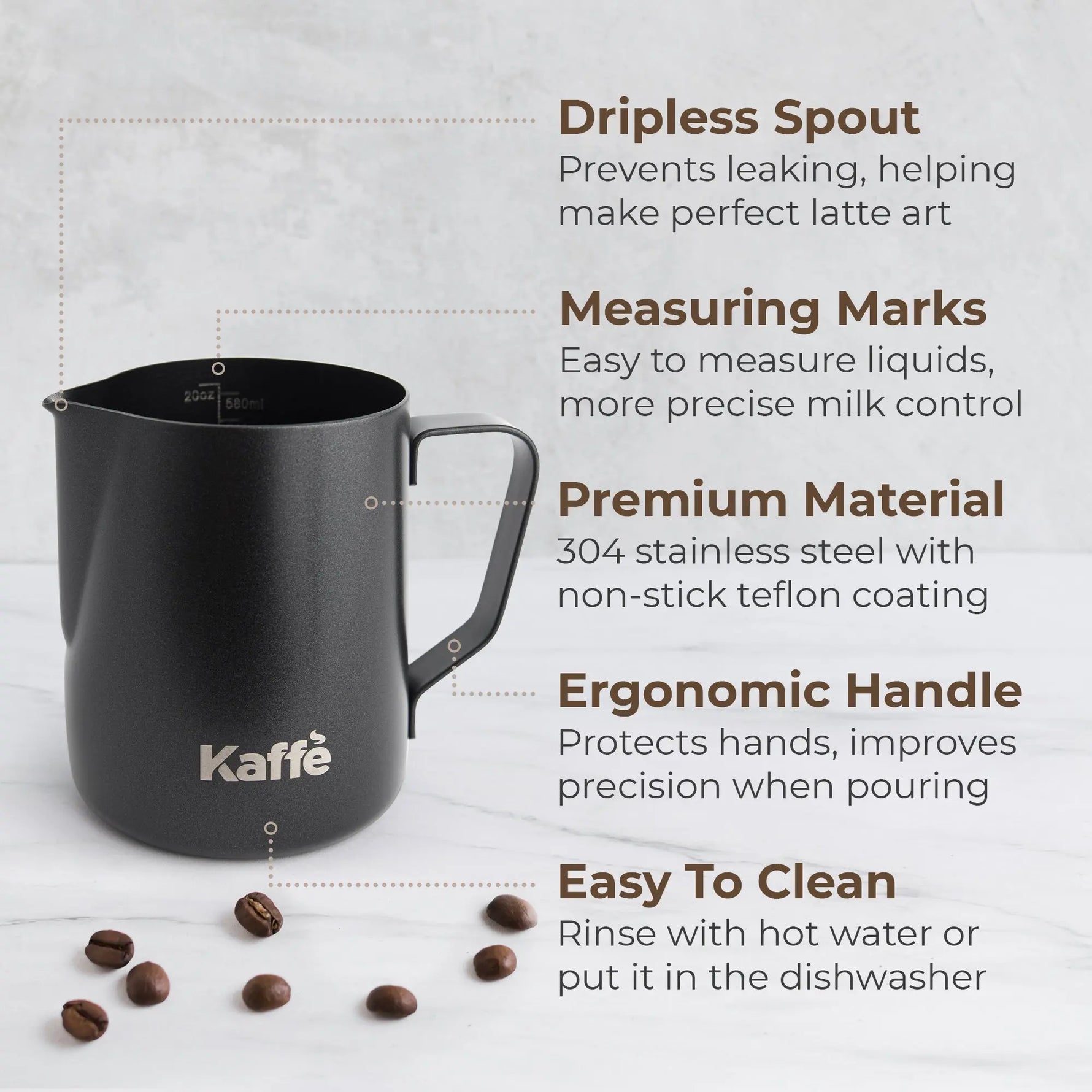 Milk Frothing Pitcher (20oz / 600ml), KFFP02 Kaffe Products