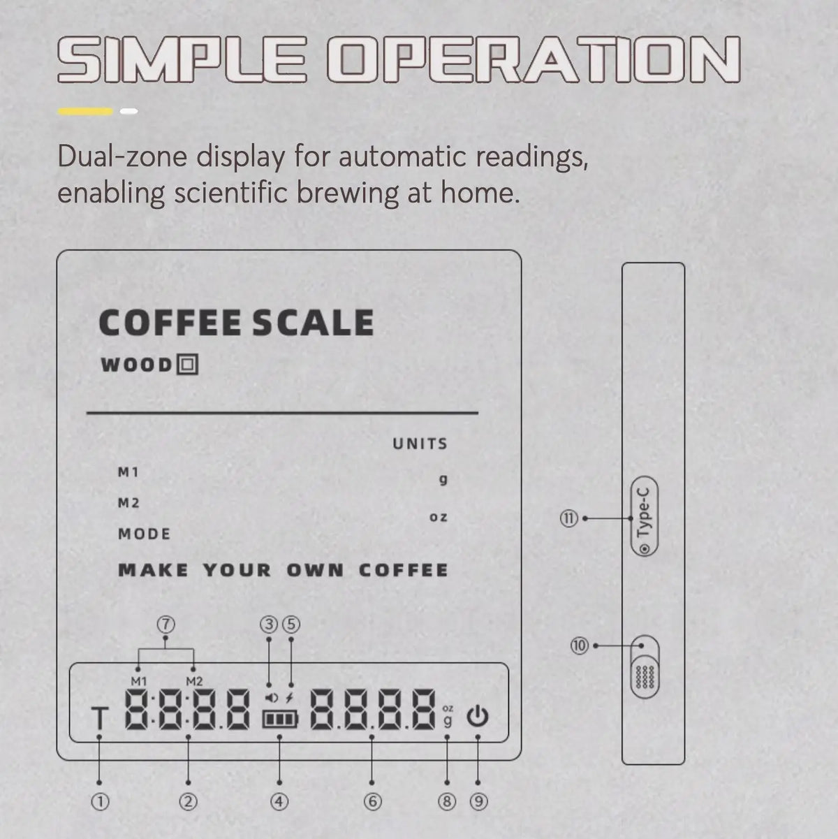 High Precision Wooden Coffee Scale with Touch Sensor Lastaforest