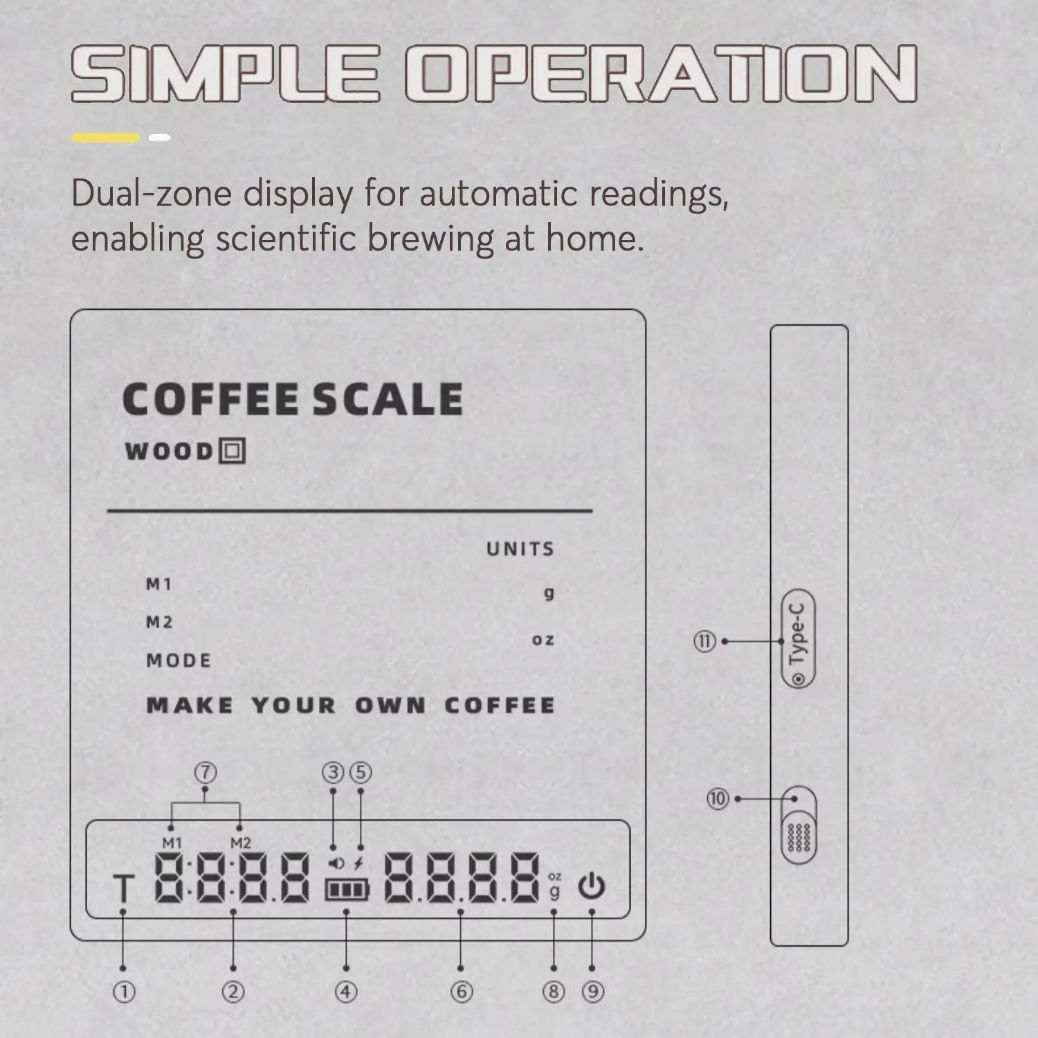High Precision Wooden Coffee Scale with Touch Sensor Lastaforest