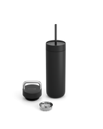 Fellow Carter 2-in-1 Chill Set: black insulated bottle with straw, extra lid, and metal ring.