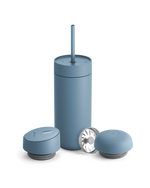 Giftable Fellow Carter 3-in-1 Lid System tumbler with straw and two containers, matte blue.