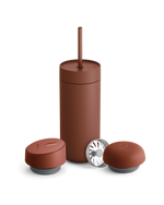 Fellow Carter 3-in-1 Lid System: matte brown tumbler & straw, set includes 2 round lids.