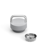 Fellow’s The Carry Lid in gray and silver with separate stainless steel filter on white background.