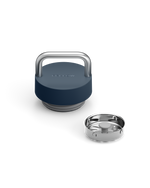 The Carry Lid by Fellow: blue & silver cap with handle and separate metal filter on white background.