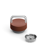 The Carry Lid by Fellow: a brown and silver tumbler lid with removable metal filter.