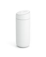 Fellow Carter Slide Mug, white and cylindrical with angled lid, on plain white background.