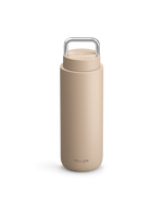 Sand Dune Carter Carry Travel Mug by Fellow with handle and logo on a white background.