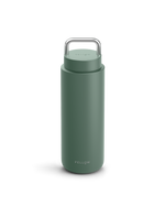 Smoke Green Carter Carry Travel Mug by Fellow with handle and logo at the bottom.