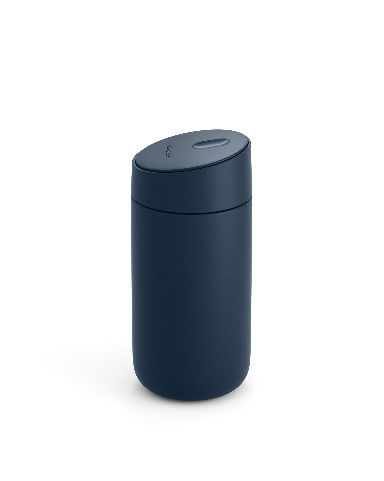 Fellow Carter Slide Mug: navy blue, insulated, minimalist design on a white background.