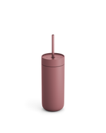 Fellow Carter Cold Tumbler: matte pink cup with matching lid and straw on white background.