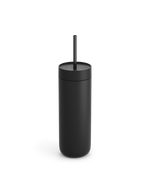 Fellow Carter Cold Tumbler in matte black with lid and straw on a plain white background.
