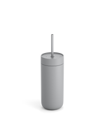 Fellow Carter Cold Tumbler, gray, with lid and straw, shown on a white background.