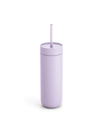 Fellow Carter Cold Tumbler in lavender with straw on a white background.