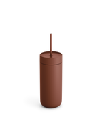 Fellow Carter Cold Tumbler with lid and straw on a white background.