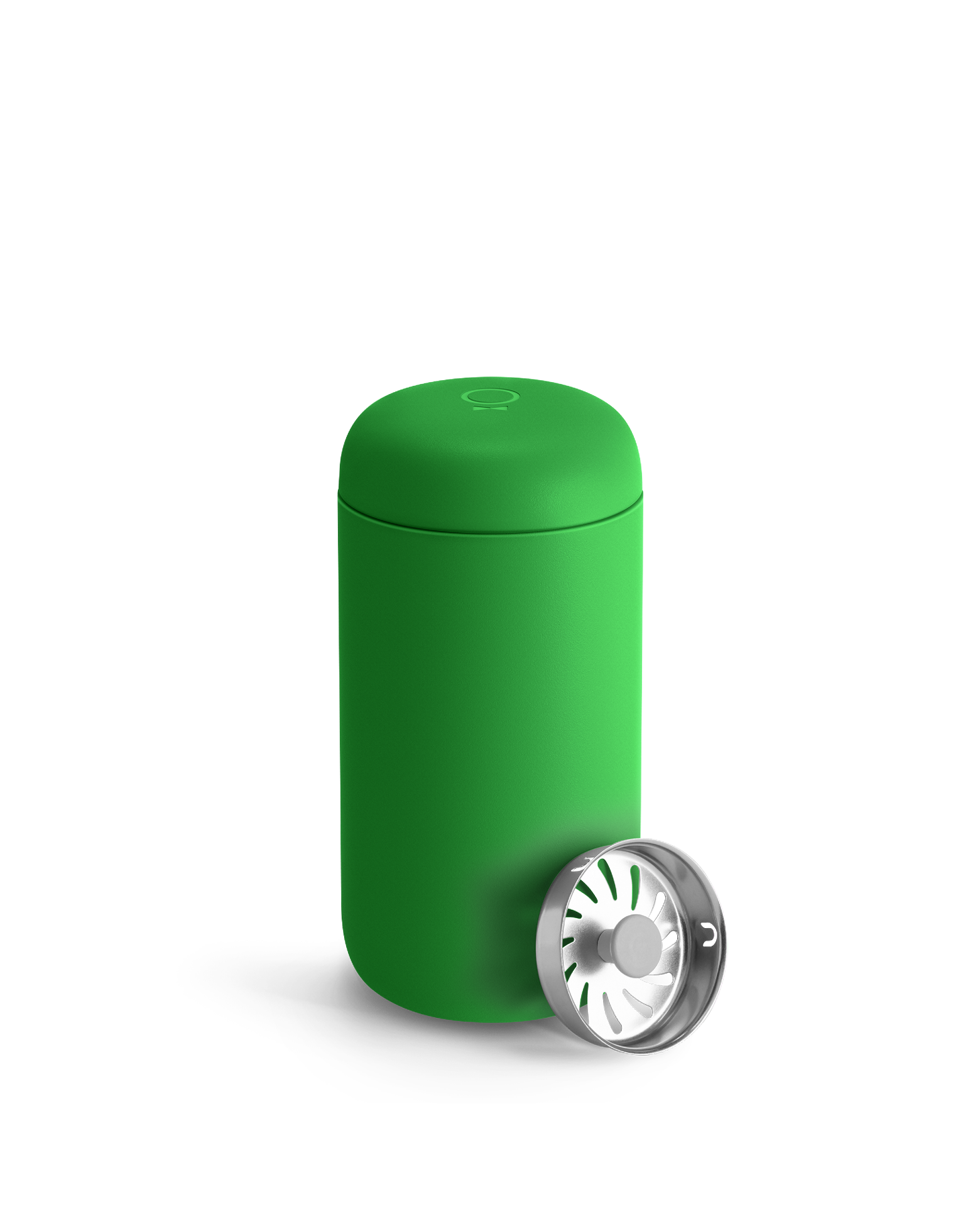 Fellow Carter Move Mug in Sporty Green with metal lid, spill proof on a white background.