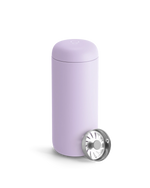 Light purple Fellow Carter Move Mug with removable metal strainer on a white background.